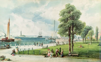 Jardim do Castelo (Vista do Battery Park do South Ferry até o Castle Garden) c.1886 (lito em relevo)